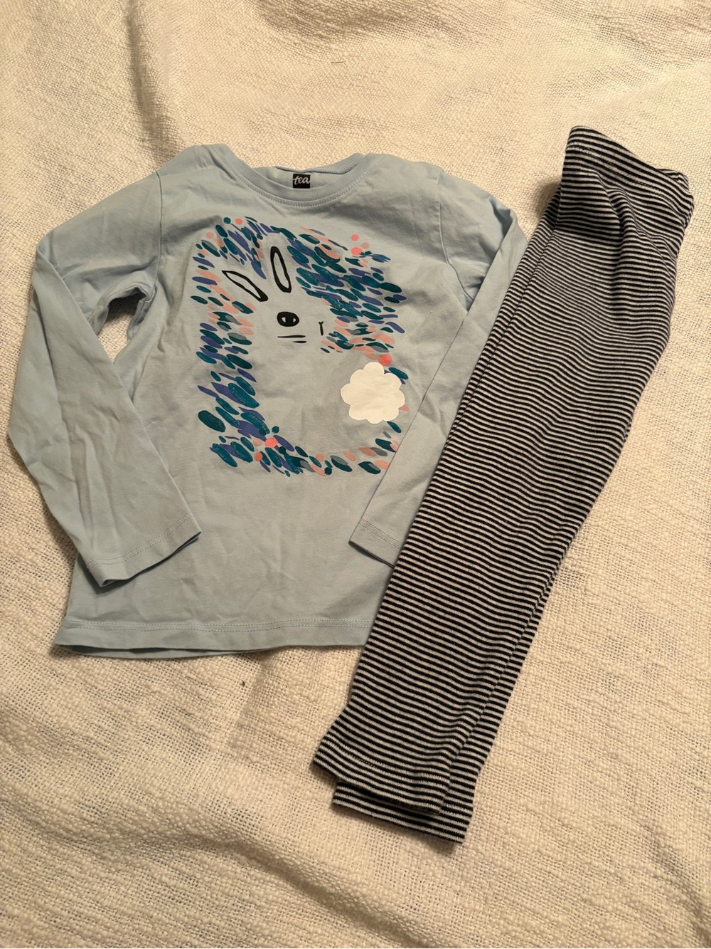 Tea Collection Light Blue Bunny Tee with Striped Leggings size 4